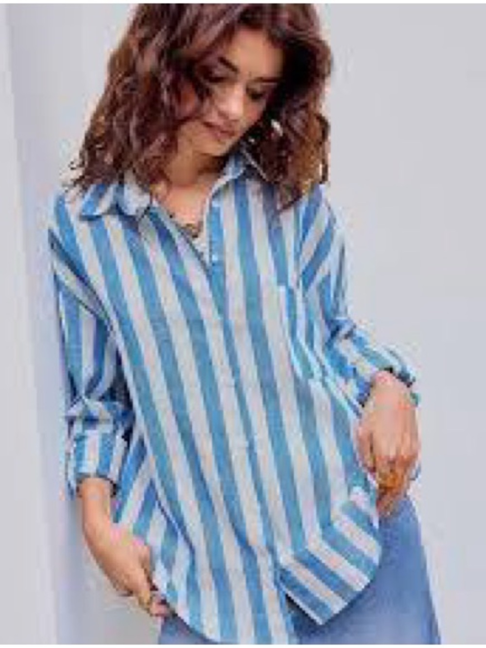Cider Blue and White Vertical Stripe Button-Down Shirt